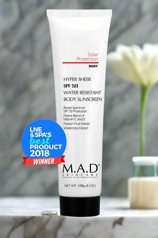 Hyper Sheer SPF 50 Water Resistant Body Sunscreen By M.A.D. Skincare