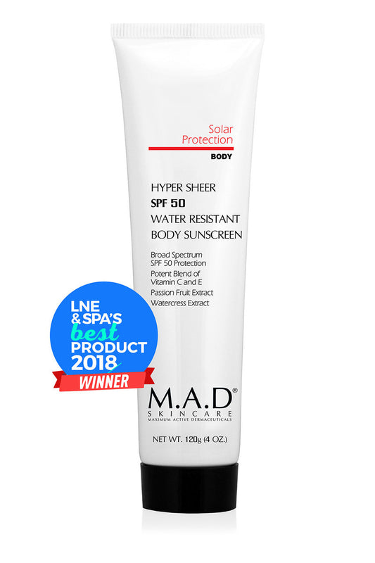 Hyper Sheer SPF 50 Water Resistant Body Sunscreen By M.A.D. Skincare