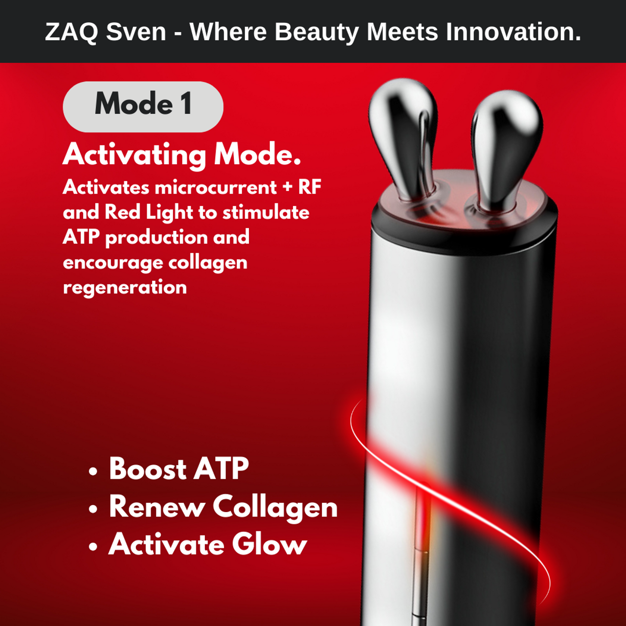 ZAQ SVEN RF, Microcurrent, Red Light, & 3D Massage Technology